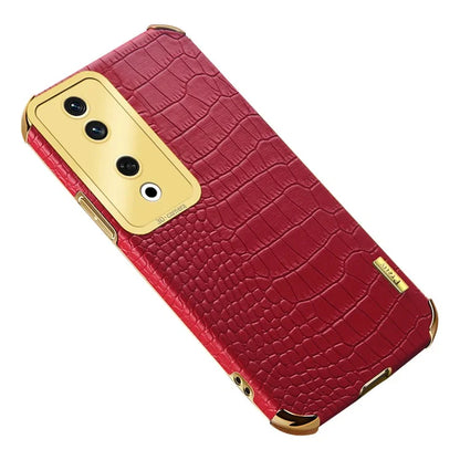 For Honor 90 Case 6D Electroplating Crocodile Texture Anti-fall Leather+TPU Phone Shell