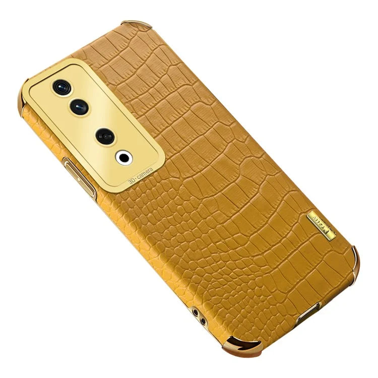 For Honor 90 Case 6D Electroplating Crocodile Texture Anti-fall Leather+TPU Phone Shell
