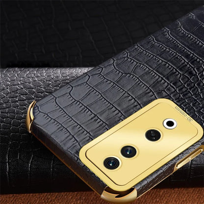 For Honor 90 Case 6D Electroplating Crocodile Texture Anti-fall Leather+TPU Phone Shell