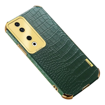 For Honor 90 Case 6D Electroplating Crocodile Texture Anti-fall Leather+TPU Phone Shell