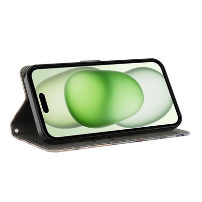For iPhone 15 Case Wallet Phone Case 3D Pattern Printing Leather Flip Cover
