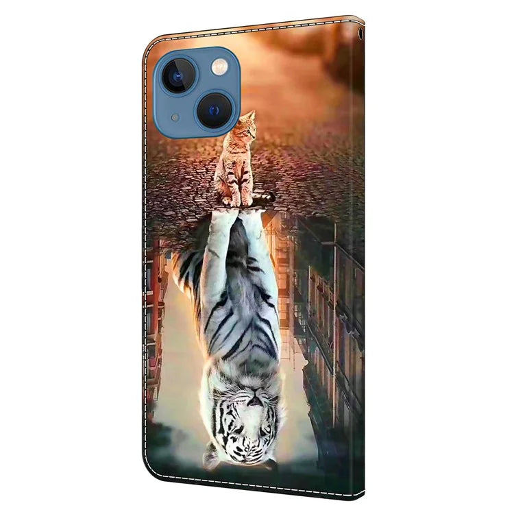 For iPhone 15 Plus Shockproof Case 3D Pattern Printing Leather Flip Phone Cover