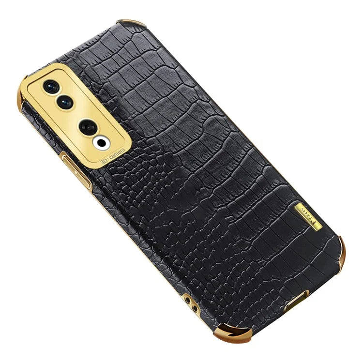 For Honor 90 Pro Cover 6D Electroplating Crocodile Texture Leather+TPU Phone Case