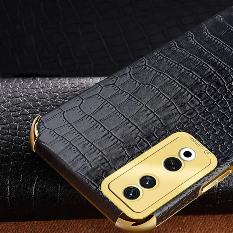 For Honor 90 Pro Cover 6D Electroplating Crocodile Texture Leather+TPU Phone Case