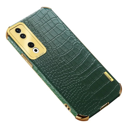 For Honor 90 Pro Cover 6D Electroplating Crocodile Texture Leather+TPU Phone Case