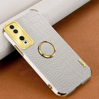 For Honor 90 Pro Case Crocodile Texture Leather+TPU Bump Proof Shell with Ring Kickstand