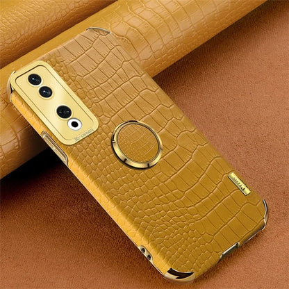 For Honor 90 Pro Case Crocodile Texture Leather+TPU Bump Proof Shell with Ring Kickstand
