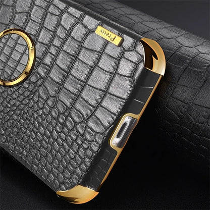 For Honor 90 Pro Case Crocodile Texture Leather+TPU Bump Proof Shell with Ring Kickstand