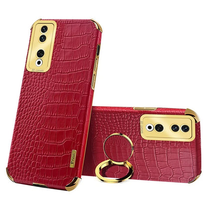 For Honor 90 Pro Case Crocodile Texture Leather+TPU Bump Proof Shell with Ring Kickstand
