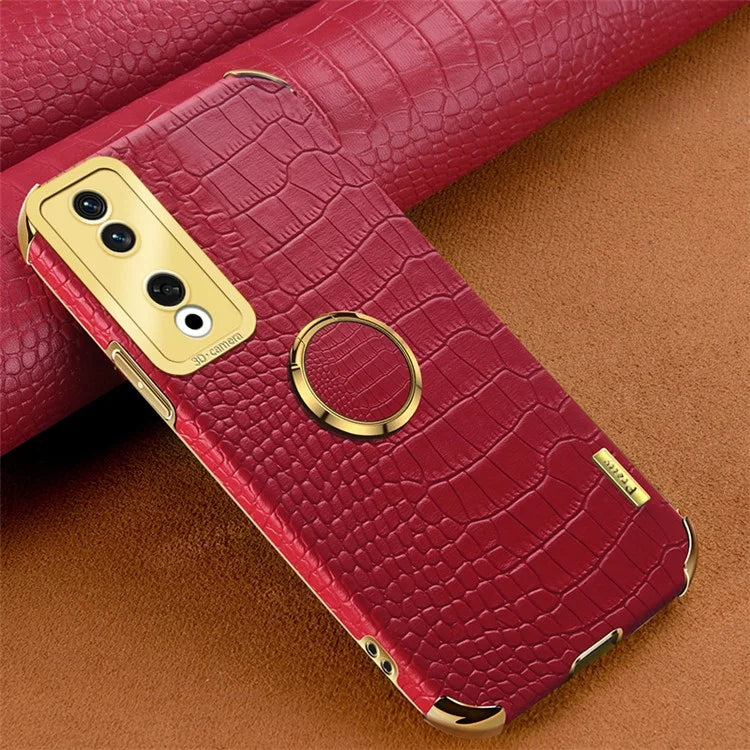 For Honor 90 Pro Case Crocodile Texture Leather+TPU Bump Proof Shell with Ring Kickstand