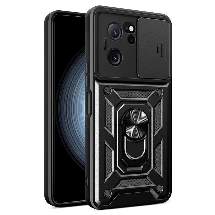For Xiaomi Redmi K60 Ultra / 13T / 13T Pro Case Slide Lens Lid PC+TPU Cellphone Cover with Kickstand