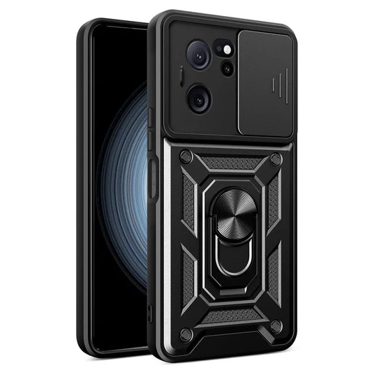 For Xiaomi Redmi K60 Ultra / 13T / 13T Pro Case Slide Lens Lid PC+TPU Cellphone Cover with Kickstand