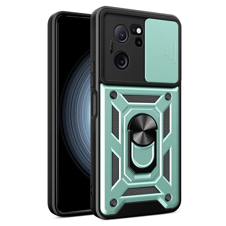 For Xiaomi Redmi K60 Ultra / 13T / 13T Pro Case Slide Lens Lid PC+TPU Cellphone Cover with Kickstand