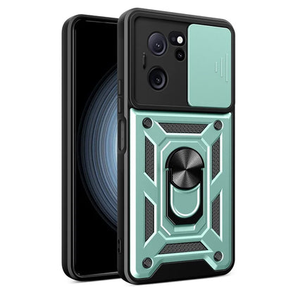 For Xiaomi Redmi K60 Ultra / 13T / 13T Pro Case Slide Lens Lid PC+TPU Cellphone Cover with Kickstand