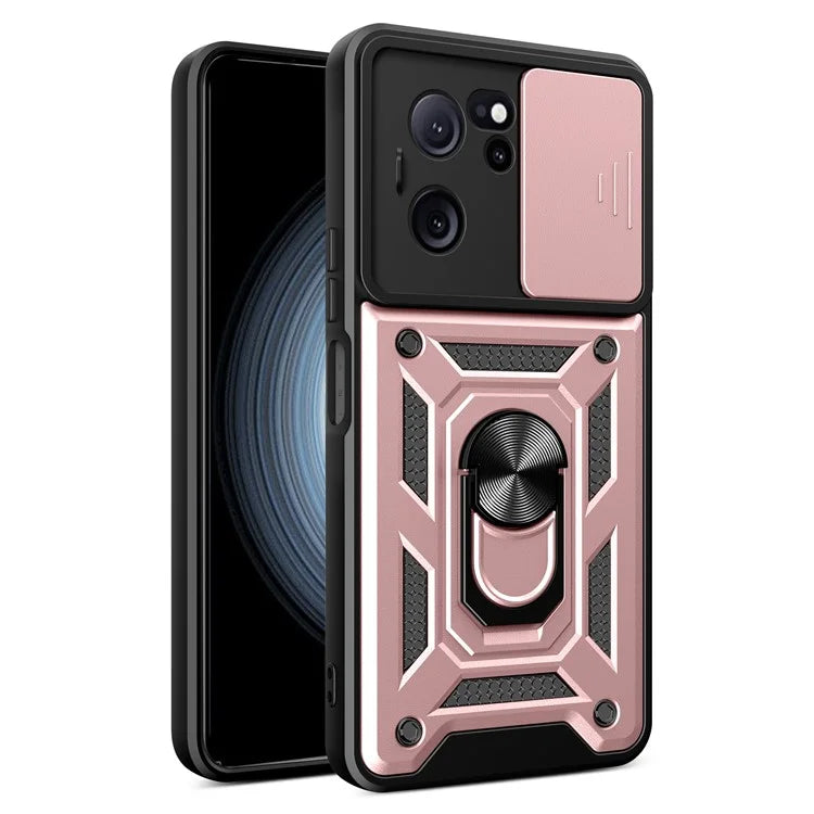 For Xiaomi Redmi K60 Ultra / 13T / 13T Pro Case Slide Lens Lid PC+TPU Cellphone Cover with Kickstand