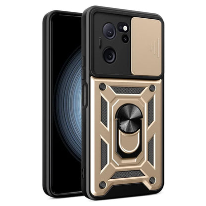 For Xiaomi Redmi K60 Ultra / 13T / 13T Pro Case Slide Lens Lid PC+TPU Cellphone Cover with Kickstand