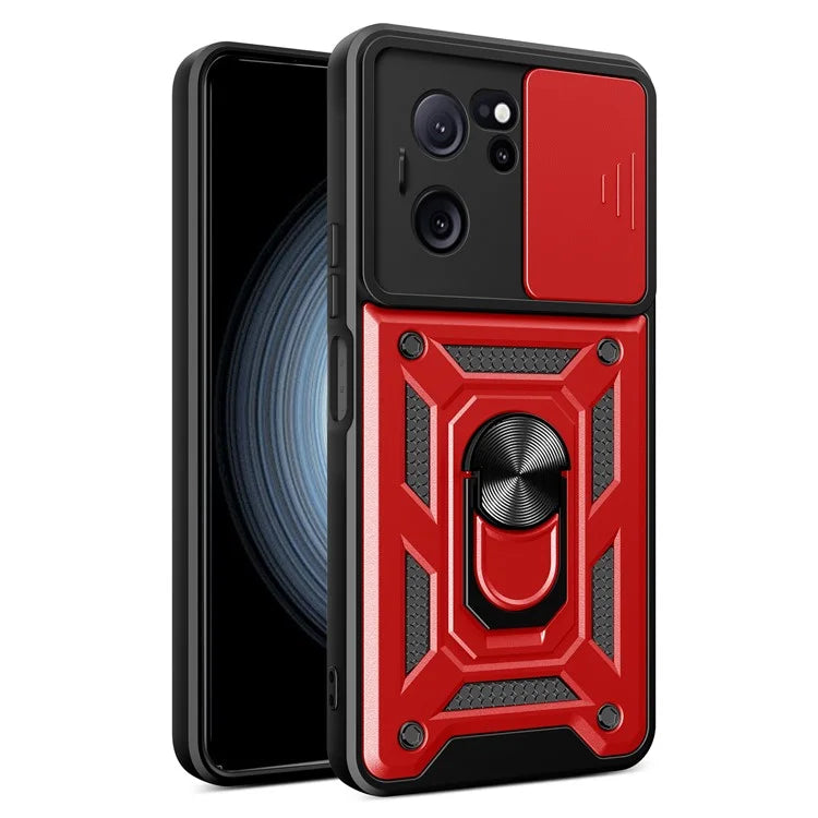 For Xiaomi Redmi K60 Ultra / 13T / 13T Pro Case Slide Lens Lid PC+TPU Cellphone Cover with Kickstand