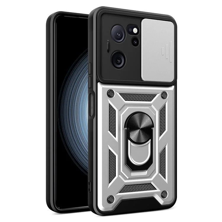 For Xiaomi Redmi K60 Ultra / 13T / 13T Pro Case Slide Lens Lid PC+TPU Cellphone Cover with Kickstand
