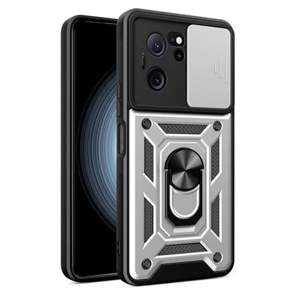 For Xiaomi Redmi K60 Ultra / 13T / 13T Pro Case Slide Lens Lid PC+TPU Cellphone Cover with Kickstand