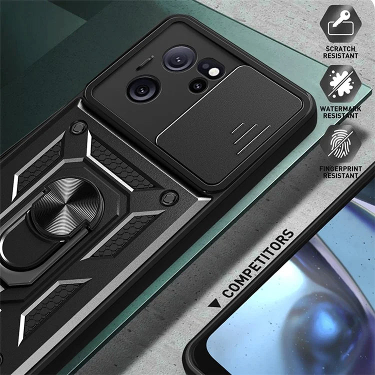 For Xiaomi Redmi K60 Ultra / 13T / 13T Pro Case Slide Lens Lid PC+TPU Cellphone Cover with Kickstand