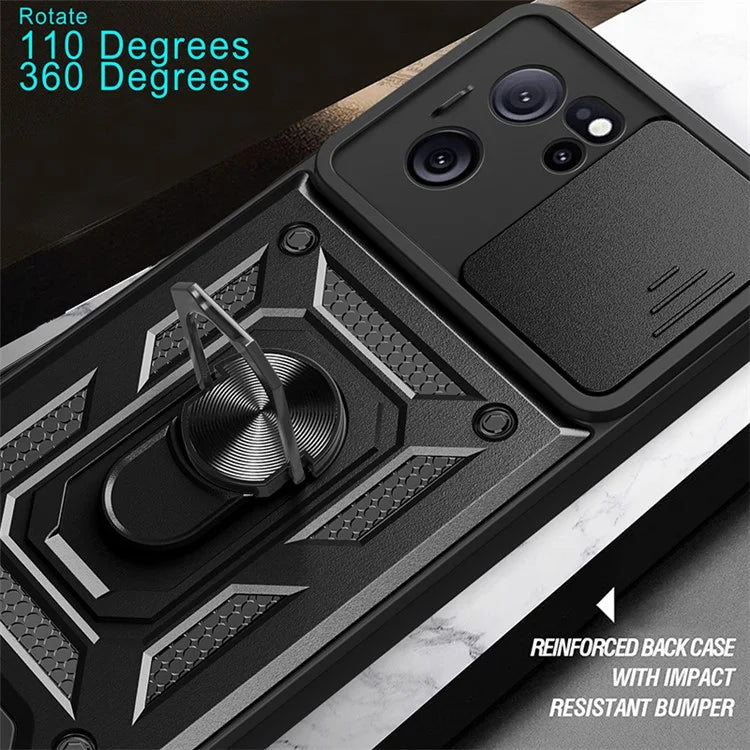 For Xiaomi Redmi K60 Ultra / 13T / 13T Pro Case Slide Lens Lid PC+TPU Cellphone Cover with Kickstand