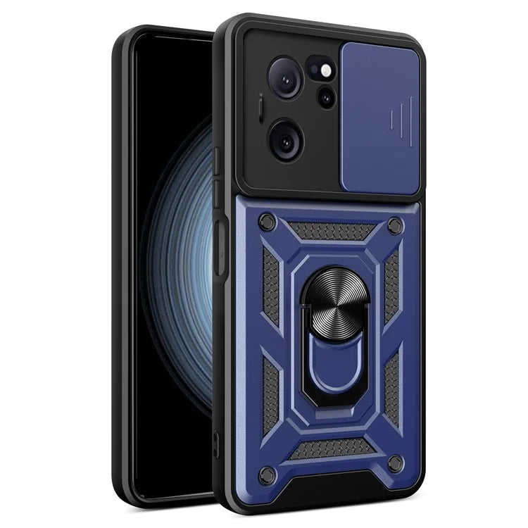 For Xiaomi Redmi K60 Ultra / 13T / 13T Pro Case Slide Lens Lid PC+TPU Cellphone Cover with Kickstand