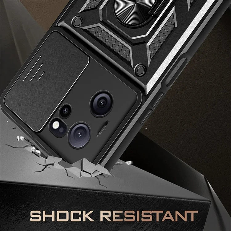 For Xiaomi Redmi K60 Ultra / 13T / 13T Pro Case Slide Lens Lid PC+TPU Cellphone Cover with Kickstand