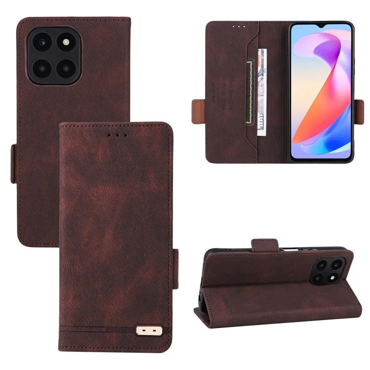 For Honor X6a 4G Case Hardware Decor Shockproof PU Leather Wallet Stand Phone Cover
