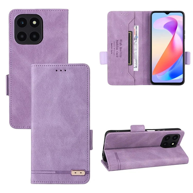 For Honor X6a 4G Case Hardware Decor Shockproof PU Leather Wallet Stand Phone Cover