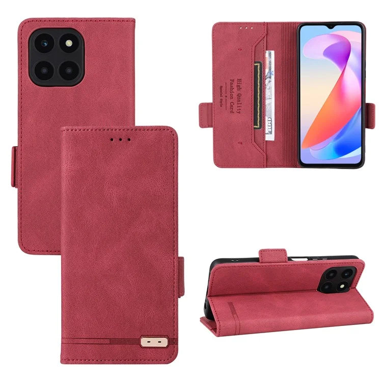 For Honor X6a 4G Case Hardware Decor Shockproof PU Leather Wallet Stand Phone Cover