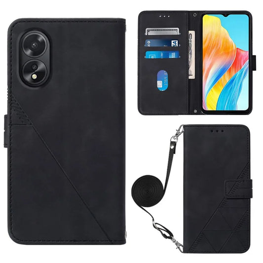 YB Imprinting Series-2 for Oppo A38 4G Case Leather Wallet Phone Cover with Shoulder Strap