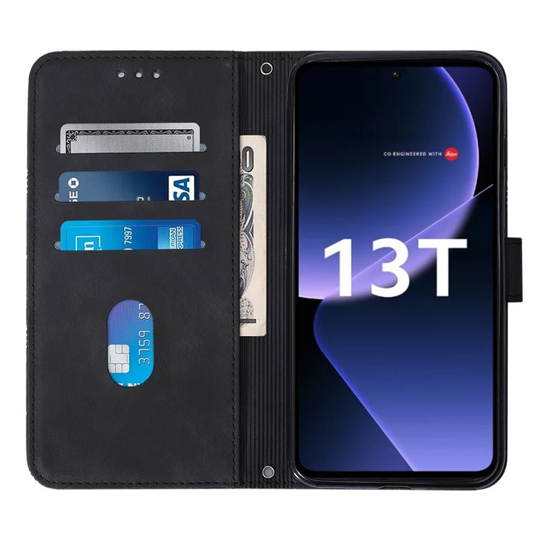 YB Imprinting Series-2 for Xiaomi 13T / 13T Pro / Redmi K60 Ultra Leather Case Stand Wallet Phone Cover with Shoulder Strap