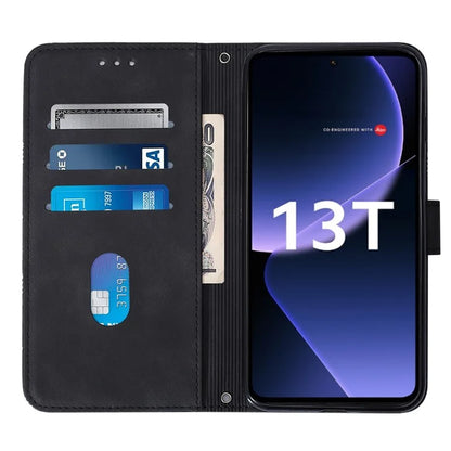 YB Imprinting Series-2 for Xiaomi 13T / 13T Pro / Redmi K60 Ultra Leather Case Stand Wallet Phone Cover with Shoulder Strap