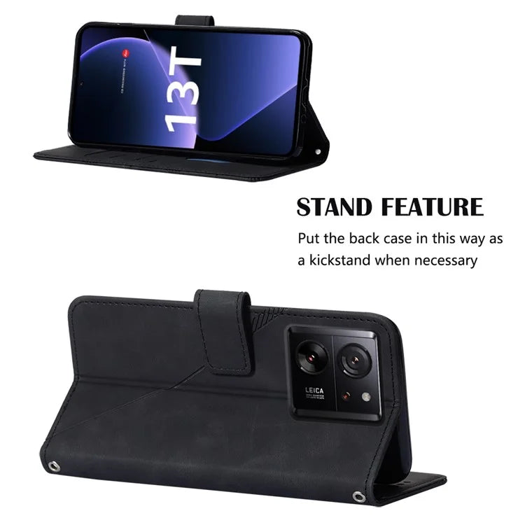 YB Imprinting Series-2 for Xiaomi 13T / 13T Pro / Redmi K60 Ultra Leather Case Stand Wallet Phone Cover with Shoulder Strap