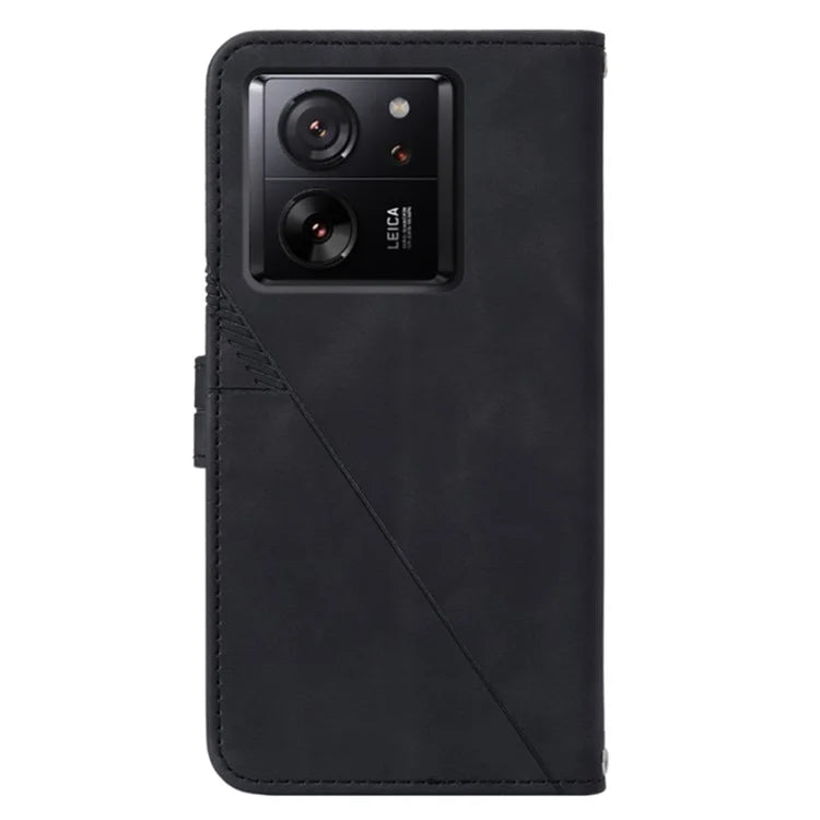 YB Imprinting Series-2 for Xiaomi 13T / 13T Pro / Redmi K60 Ultra Leather Case Stand Wallet Phone Cover with Shoulder Strap