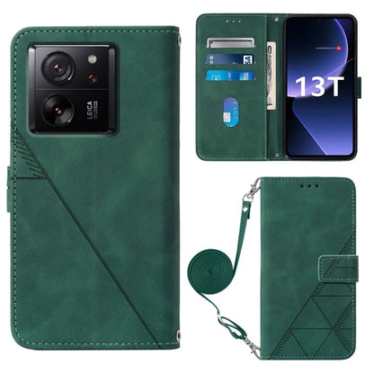 YB Imprinting Series-2 for Xiaomi 13T / 13T Pro / Redmi K60 Ultra Leather Case Stand Wallet Phone Cover with Shoulder Strapish Green