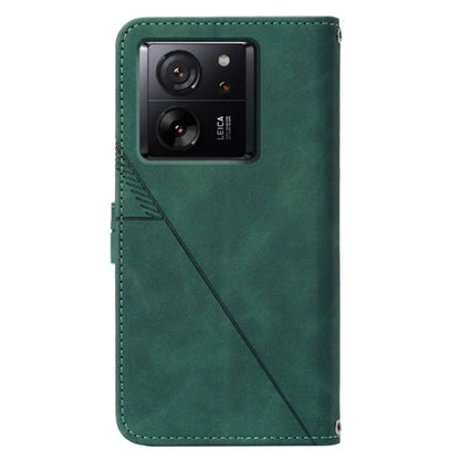 YB Imprinting Series-2 for Xiaomi 13T / 13T Pro / Redmi K60 Ultra Leather Case Stand Wallet Phone Cover with Shoulder Strapish Green