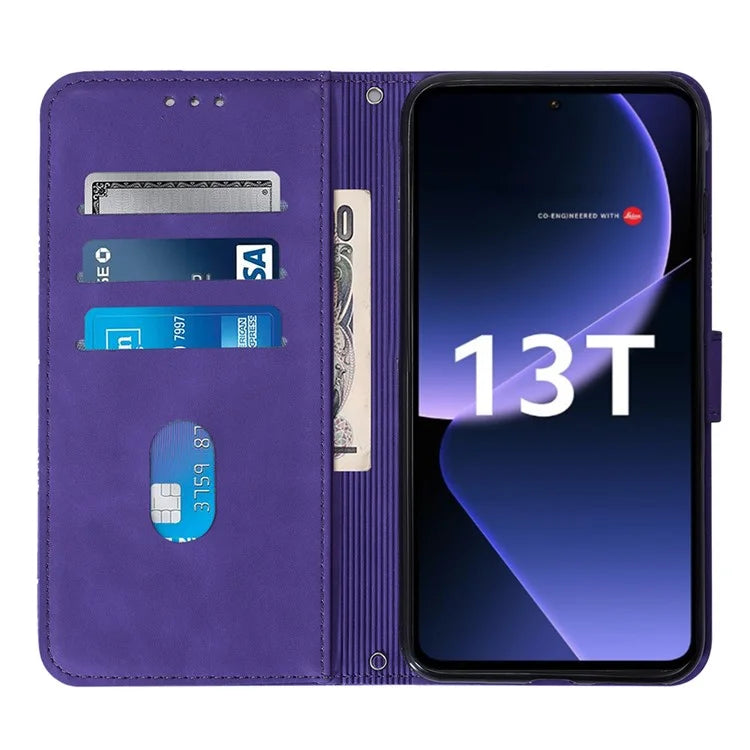 YB Imprinting Series-2 for Xiaomi 13T / 13T Pro / Redmi K60 Ultra Leather Case Stand Wallet Phone Cover with Shoulder Strap