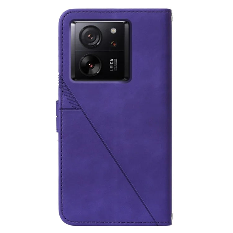 YB Imprinting Series-2 for Xiaomi 13T / 13T Pro / Redmi K60 Ultra Leather Case Stand Wallet Phone Cover with Shoulder Strap
