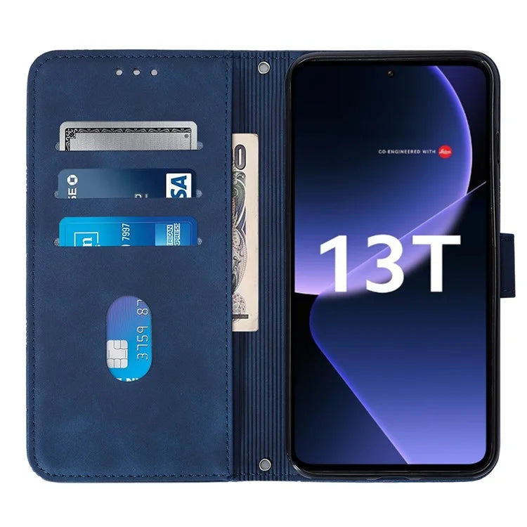YB Imprinting Series-2 for Xiaomi 13T / 13T Pro / Redmi K60 Ultra Leather Case Stand Wallet Phone Cover with Shoulder Strap