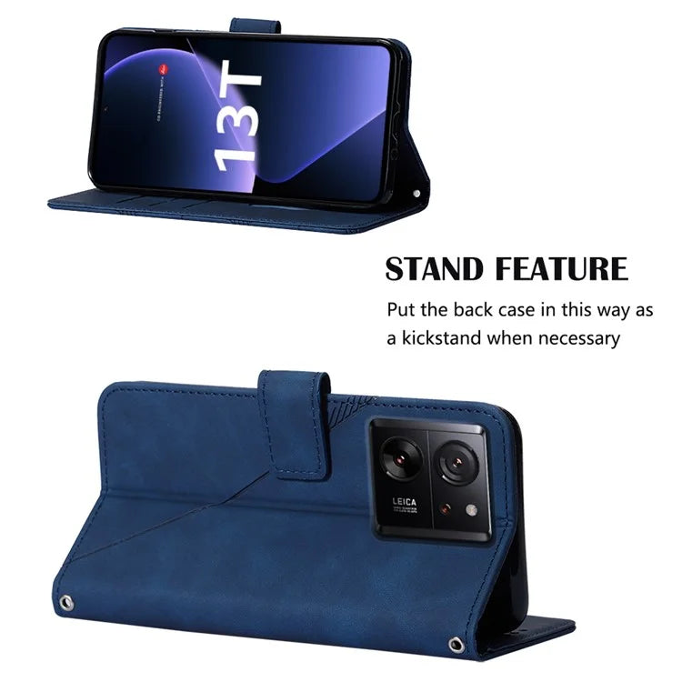 YB Imprinting Series-2 for Xiaomi 13T / 13T Pro / Redmi K60 Ultra Leather Case Stand Wallet Phone Cover with Shoulder Strap