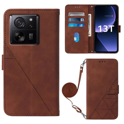 YB Imprinting Series-2 for Xiaomi 13T / 13T Pro / Redmi K60 Ultra Leather Case Stand Wallet Phone Cover with Shoulder Strap
