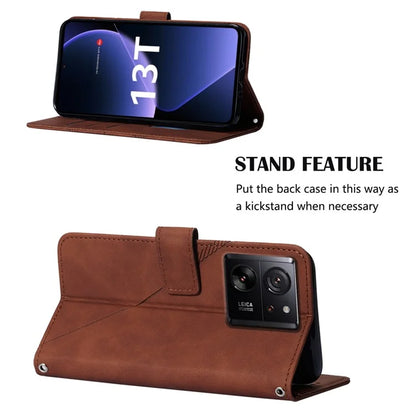 YB Imprinting Series-2 for Xiaomi 13T / 13T Pro / Redmi K60 Ultra Leather Case Stand Wallet Phone Cover with Shoulder Strap