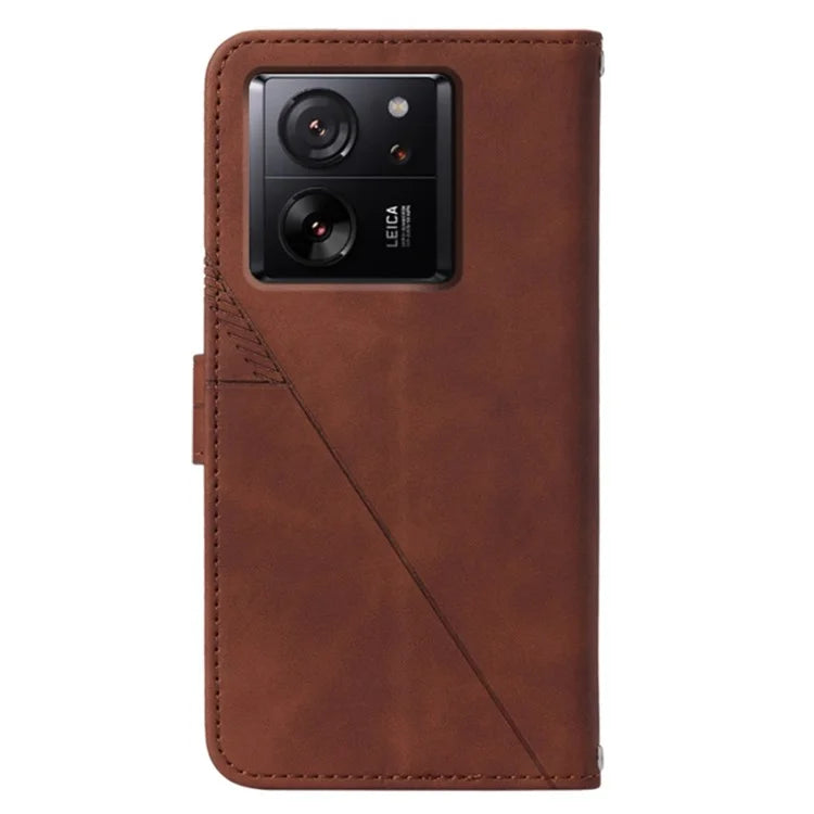 YB Imprinting Series-2 for Xiaomi 13T / 13T Pro / Redmi K60 Ultra Leather Case Stand Wallet Phone Cover with Shoulder Strap