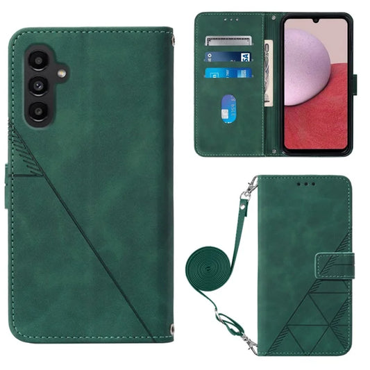 YB Imprinting Series-2 for Samsung Galaxy A05s 4G Case Wallet Phone Leather Cover with Shoulder Strapish Green