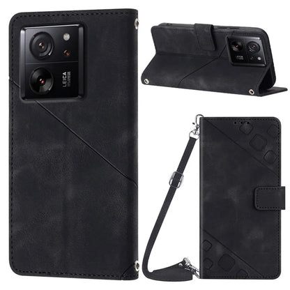 PT005 YB Imprinting Series-7 for Xiaomi 13T / 13T Pro / Redmi K60 Ultra Case Skin-touch Leather Stand Phone Cover with Long Strap