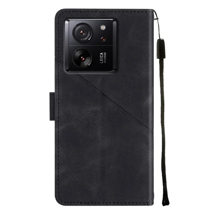 PT005 YB Imprinting Series-7 for Xiaomi 13T / 13T Pro / Redmi K60 Ultra Case Skin-touch Leather Stand Phone Cover with Long Strap