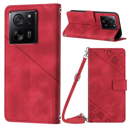 PT005 YB Imprinting Series-7 for Xiaomi 13T / 13T Pro / Redmi K60 Ultra Case Skin-touch Leather Stand Phone Cover with Long Strap