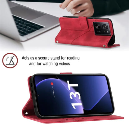 PT005 YB Imprinting Series-7 for Xiaomi 13T / 13T Pro / Redmi K60 Ultra Case Skin-touch Leather Stand Phone Cover with Long Strap