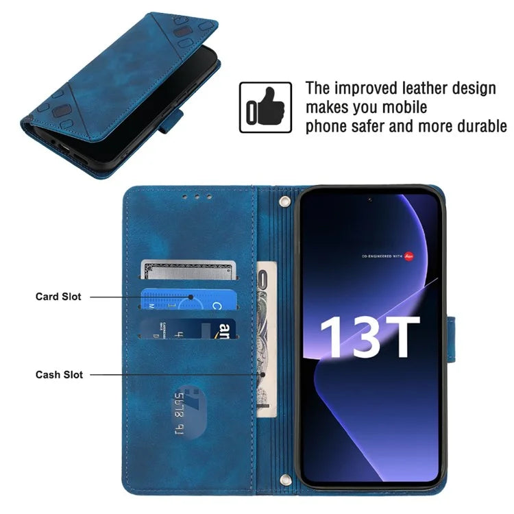 PT005 YB Imprinting Series-7 for Xiaomi 13T / 13T Pro / Redmi K60 Ultra Case Skin-touch Leather Stand Phone Cover with Long Strap